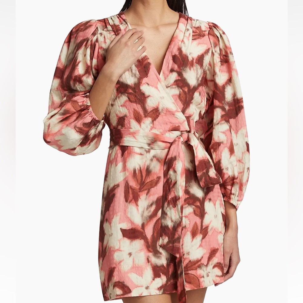 Tanya Taylor Nolita Floral Tie-Waist Minidress